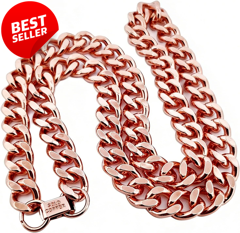 Pure Copper Cuban Link Necklace Heavy Solid Chain 24 Inch Unisex Jewelry - US