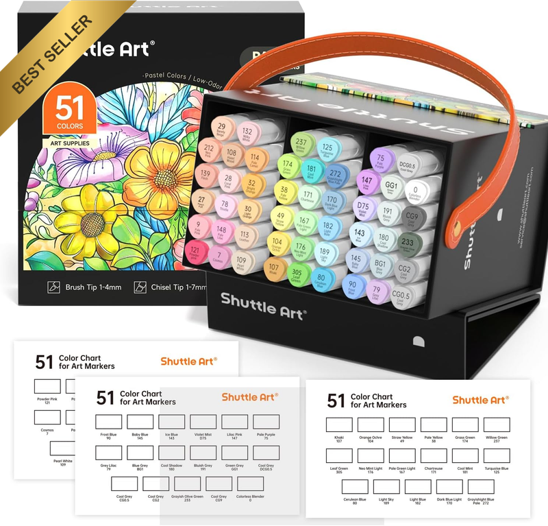 50 Color Pastel Alcohol Markers Dual Brush Chisel Tip Blender Case