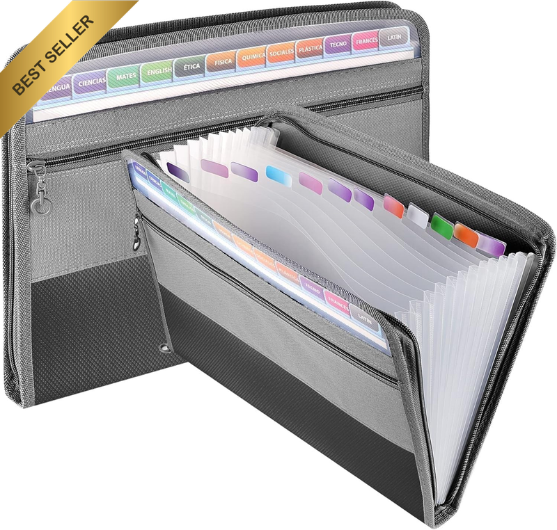 Expanding File Folder with Zipper Closure, 13 Pockets A4 Letter Size Document Wa