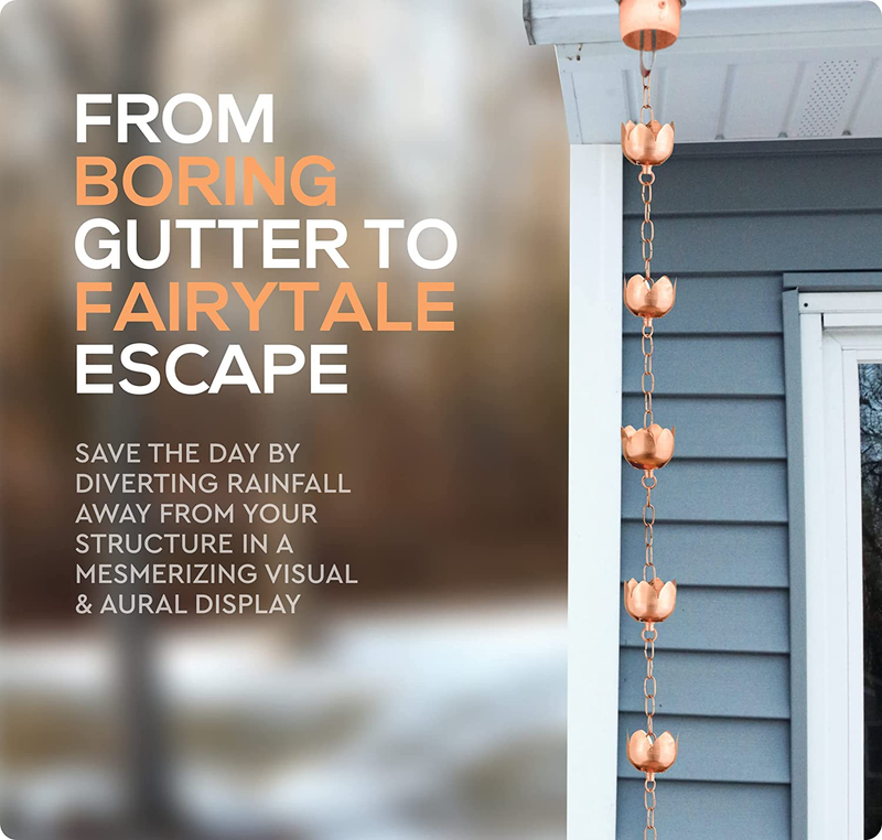 6.5Ft Long for Universal Fit Copper Rain Chain Decorative Chimes & Cups Gutter