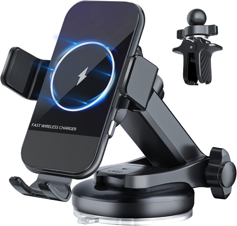 Wireless Car Charger, 15W Qi Fast Charging Auto Clamping Car Charger Phone Moun
