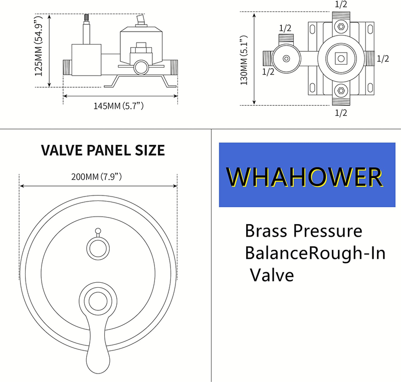 Brushed Nickel Shower Diverter Valve Shower Valve Faucet Mixer Rough-In Trim Kit