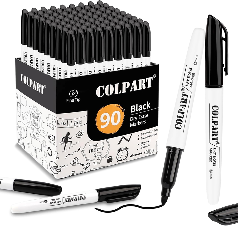 Fine Tip - Pack Of 90 Black Whiteboard Markers Bulk With Low
