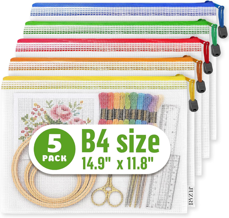 5 Pack Clear Project Bags with Zipper B4 (12X15In) - Craft Storage Bag for Needl