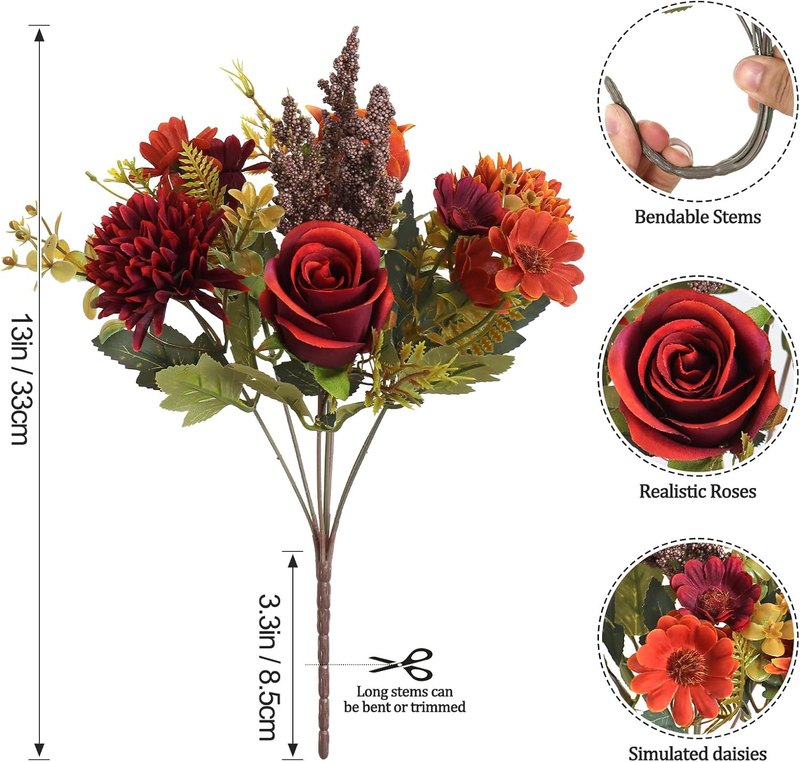 Artificial Fall Flowers Like Real Artificial Bouquet 2 Packs Silk Artificial Ros