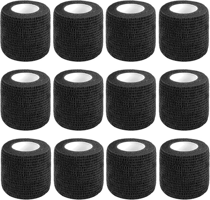 12 Pack Self Adhesive Bandage Wrap,2 Inches 5 Yards Black Vet Wrap Breathable Fl
