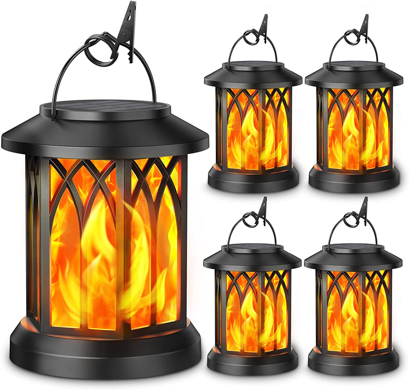 4 Pack Outdoor Solar Lanterns Flickering Flame Waterproof Hanging Garden Lights
