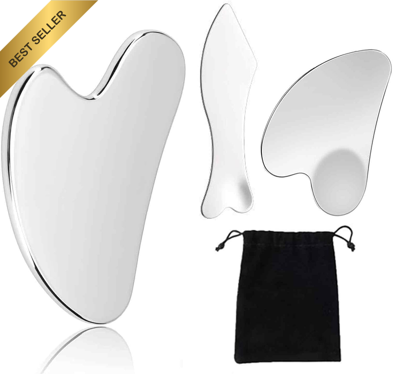 3 Pcs Professional Gua Sha Set, Body &Facial Gua Sha Tools - Stainless Steel Gua