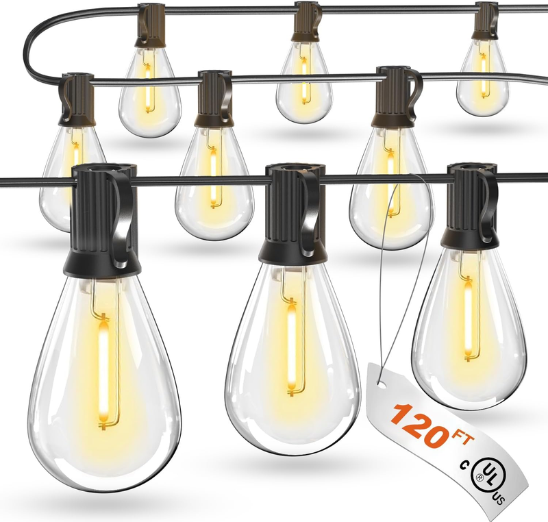 120FT LED Outdoor String Lights with 30+2 Edison Shatterproof Waterproof Bulbs,