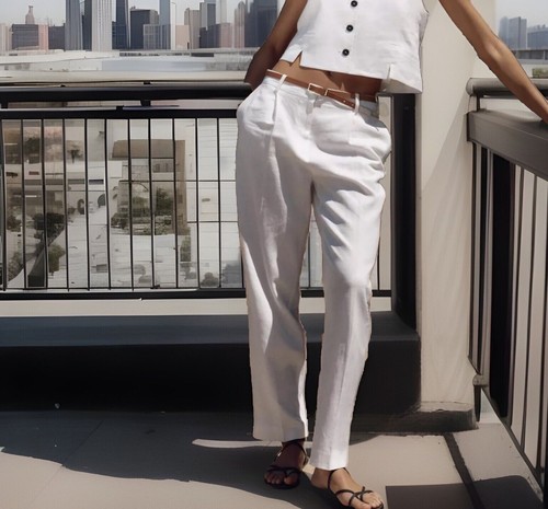 Pantalon Gris Mujer Pantalón De Tiro Alto Con Cinturón ZARA