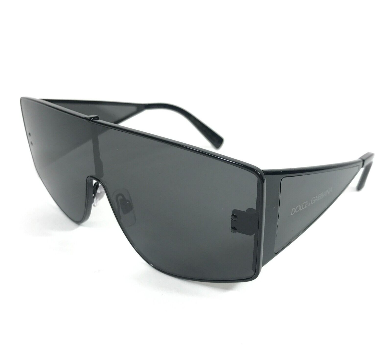 Pre-owned Dolce & Gabbana Sunglasses Dg2305 01/87 Shiny Black Shield Frames Dark Gray Lens