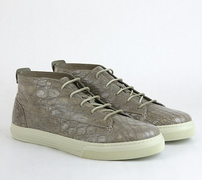 Pre-owned Gucci $1950 Authentic  Men Crocodile High-top Sneaker Tan 342045 1523 In Brown