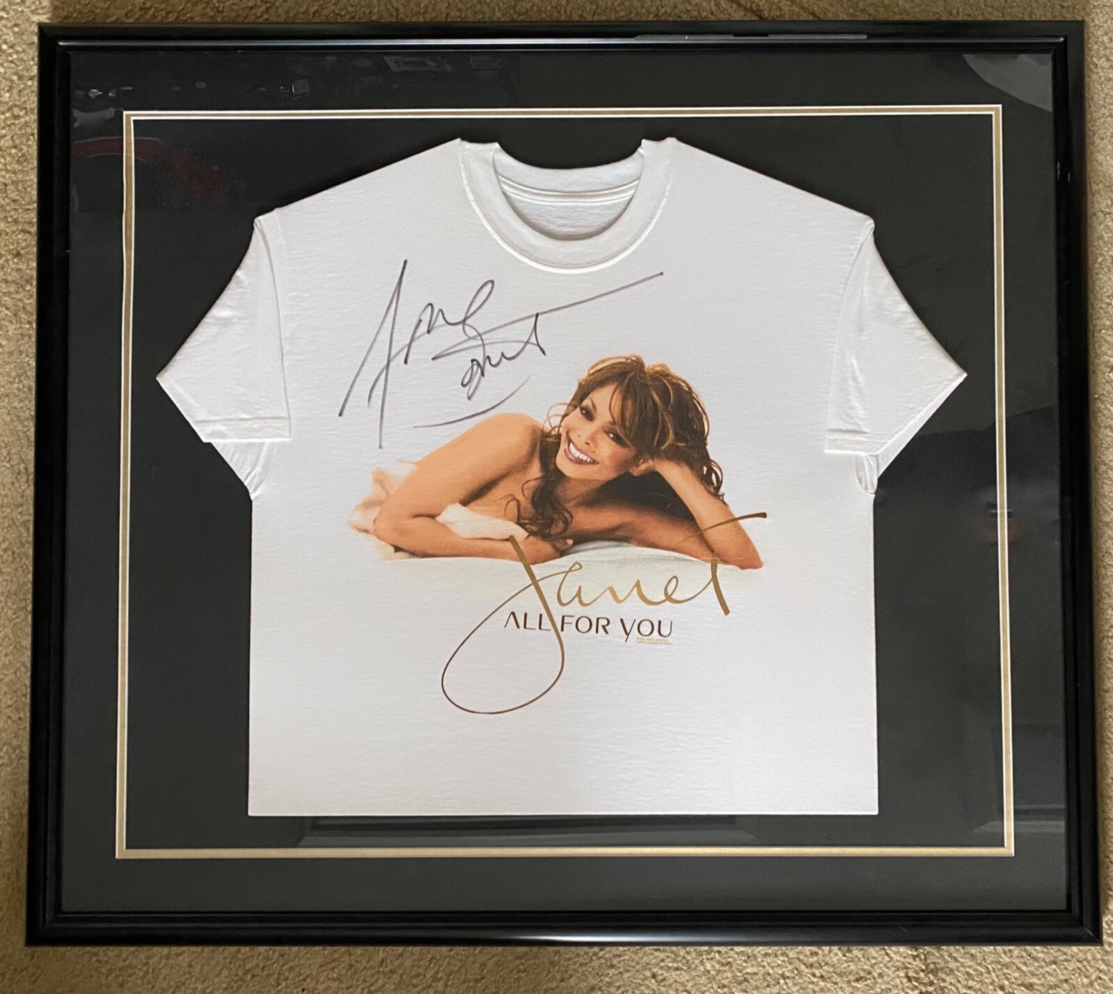 Janet Jackson Framed Signed Autographed ALL FOR YOU T-Shirt