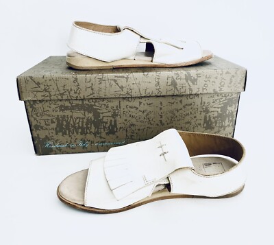 MOMA Women White Cream Leather Slip On Sandals Shoe Italy Florence Sz 5 US, 35 E