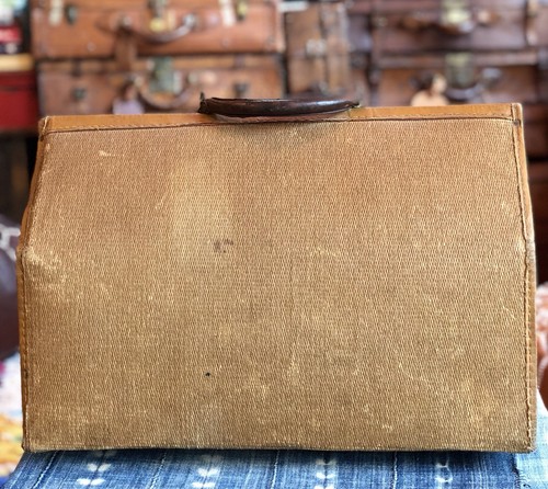 Antique Rattan  Brown Leather Trimes Dr Bag Medical Bag Apothecary Gladstone Bag