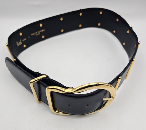 【ARGUE】LONG LONG LETHER BELT/BLACKxGOLD Violet Belt - Black Italian Leather Belt With Detailed