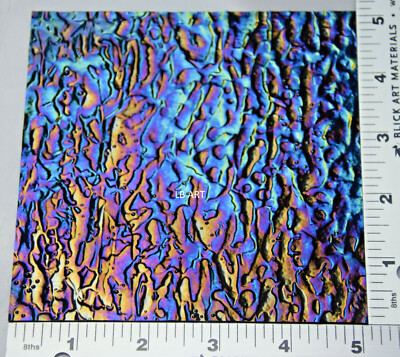 0100.71- IRIDIZED BLACK GRANITE TEXTURE 5''x 5'' BULLSEYE 3mm THICK GLASS 90 COE