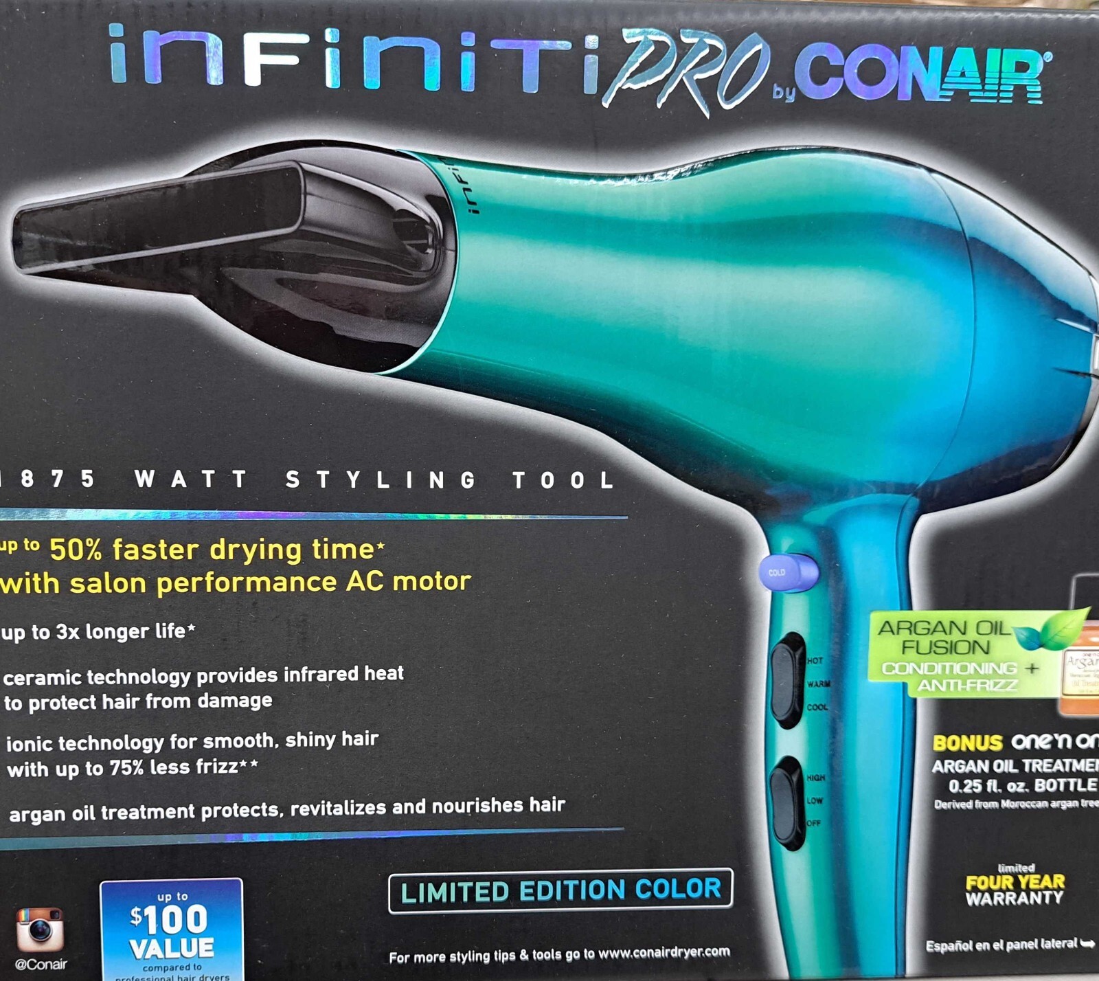 Conair Hair Dryer 1875 Attachments Hairdryer