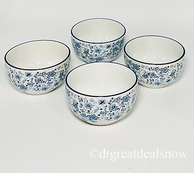 Pfaltzgraff Blue Meadows Blue White Set of 4 Fruit Ice Cream Bowls Small 2.5''