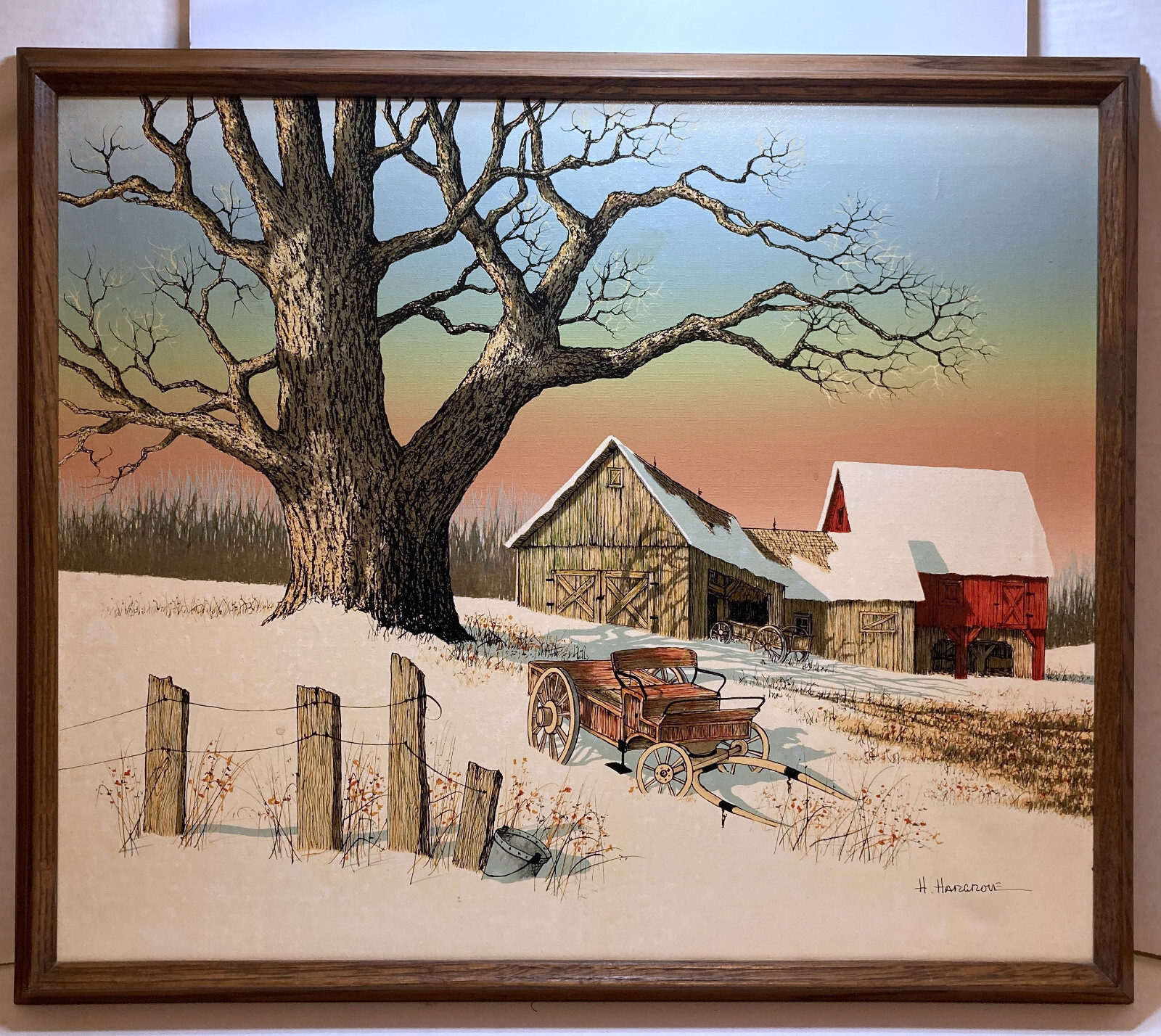 アメリカンヴィンテージ絵画　H.HARGROVE キャンパス地　セリグラフ アメリカンヴィンテージ絵画 H.HARGROVE キャンパス地
