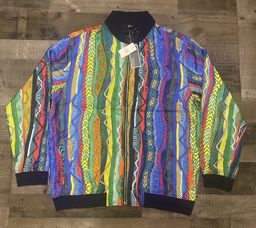 Pre-owned Coogi Silk Bomber Jacket Men's Size 3xl Multi Color Authentic $600 In Multicolor