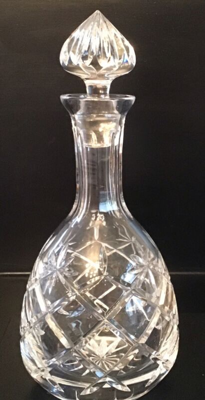 Beautiful Vintage Cut Glass Decanter With Star Detailing 11.25” Immaculate