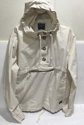Abercrombie & Fitch Men's Large Khaki Hooded Drawstring Windbreaker Jacket