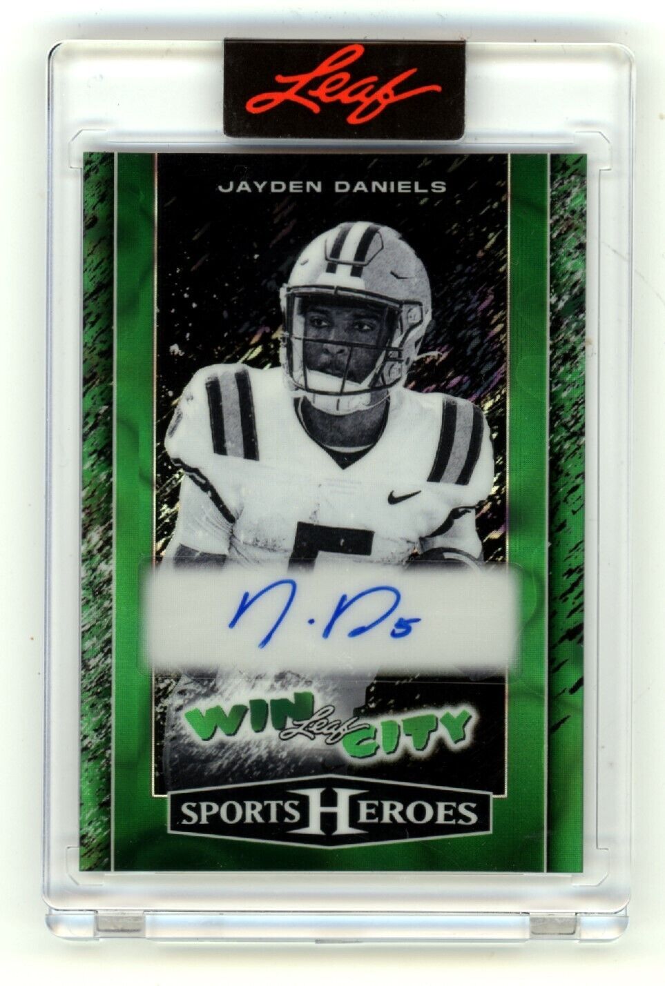 Jayden Daniels 2025 Leaf Sport Heroes Win City Green Signed Jayden Daniels 2025 Leaf Sport Heroes Win City Green Signed