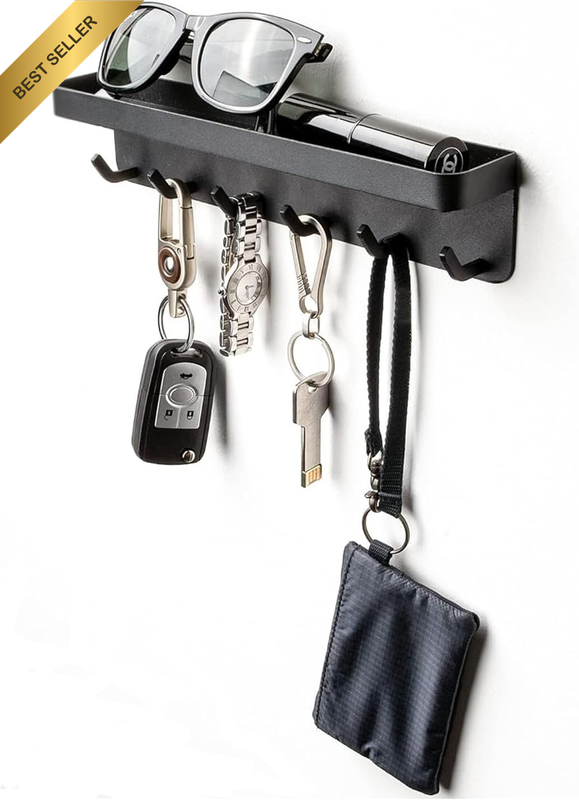 Metal Wall Key Holder Hanger 6 Hooks Self-Adhesive or Drilling