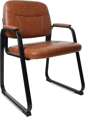 CLATINA Waiting Room Reception Chair Brown with Sled Base for Meeting Conference