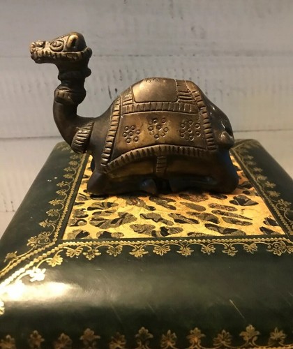 John Richard Collection Hand Painted Leather & Wood Box Brass Camel India Gold