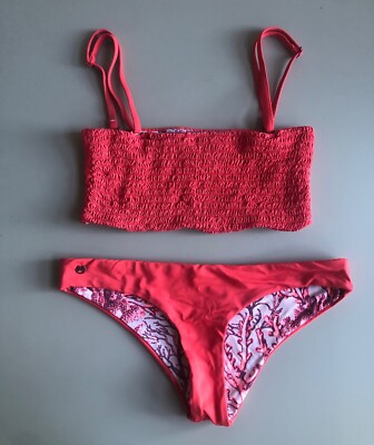 Maaji swimwear coral bikini coral orange reversable top and bottom size M