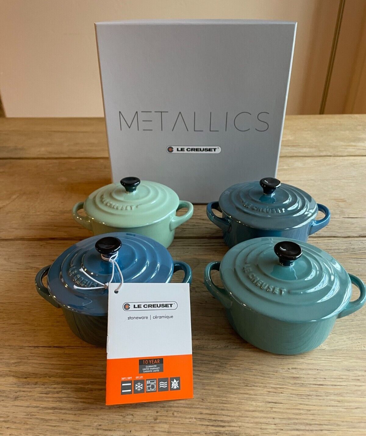 Le Creuset Stoneware Mini Cocotte Round Metallics Set of 4 8.5 oz