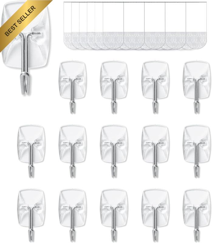 Clear Small Wire Toggle Hooks Value Pack - 15 Hooks, 30 Strips for Damage-Free H