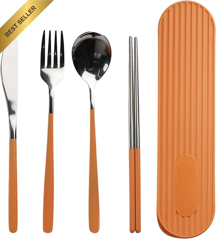Portable Travel Utensil Set with Case – Reusable 410 Stainless Steel Cutlery Set
