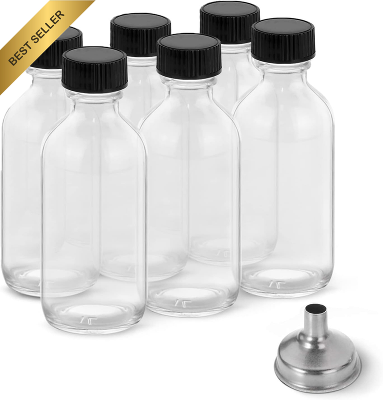 6 Pack 2 Oz Juice Bottles with Lids & Stainless Steel Funnels, Wellness Ginger S