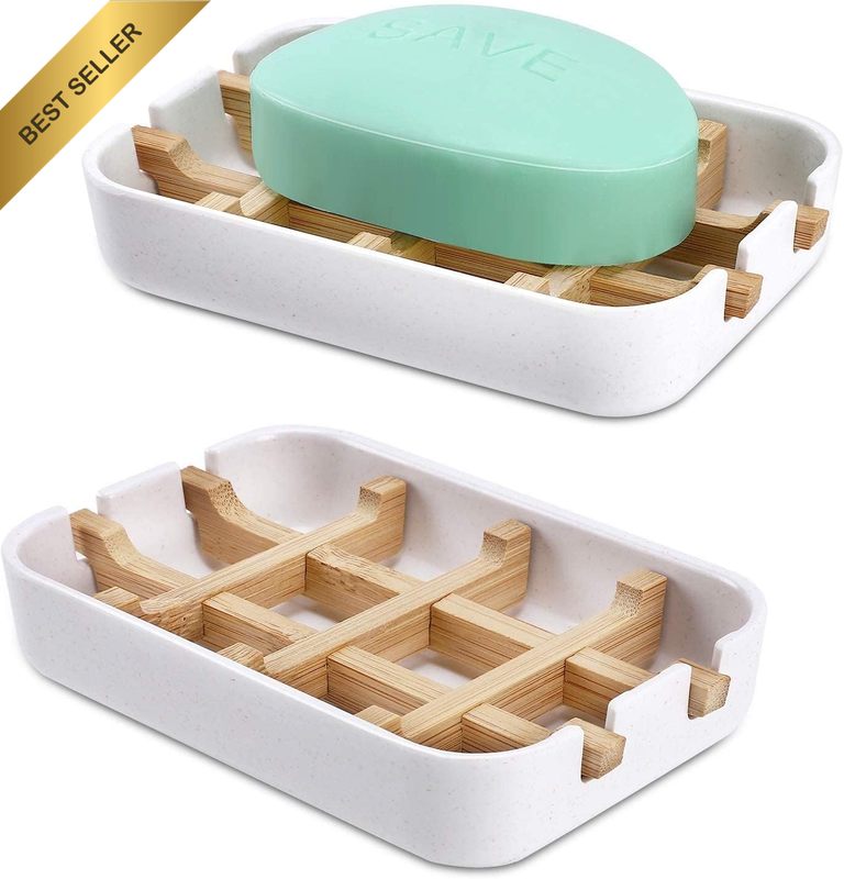 2 Pack Bar Soap Holder Shower, Soap Holder, Bamboo Wooden Soap Dishes for Bathro
