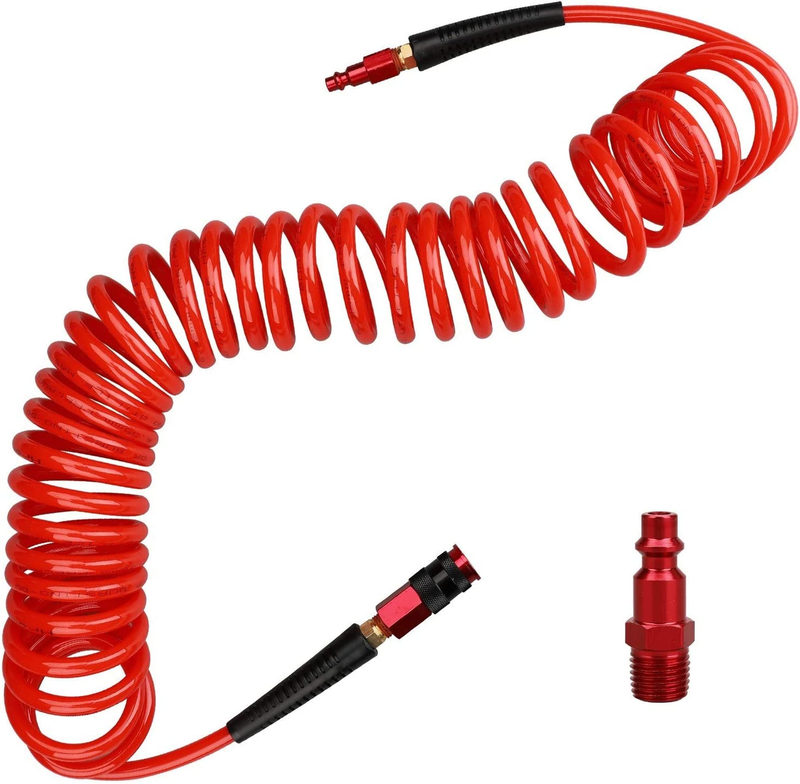 1/4 in x 25 ft Polyurethane Recoil Air Hose with Bend Restrictors Compressor Hos