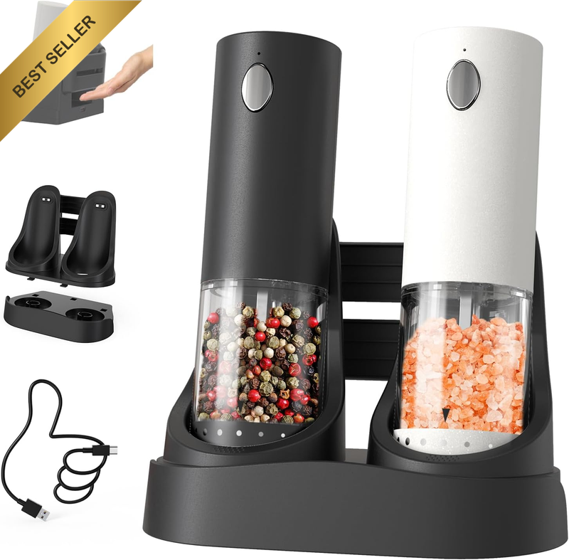 Electric Rechargeable Salt Pepper Grinder Set 6-Level Adjustable 95ml Dual Charg