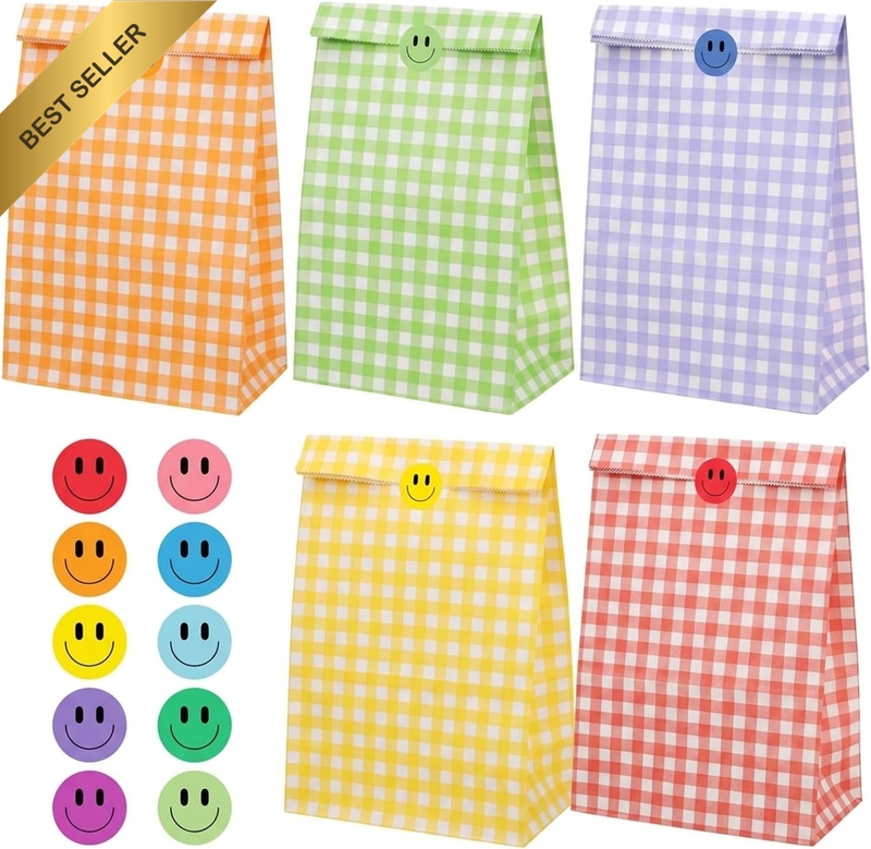Party Favor Bags Set, 20 Pack Small Gift Bags with Stickers, Colorful Paper Good