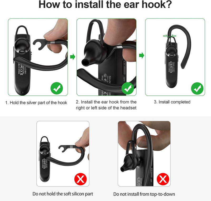 Bluetooth Headset  24Hrs V5.0 Bluetooth Earpiece Wireless Handsfree Driving Head