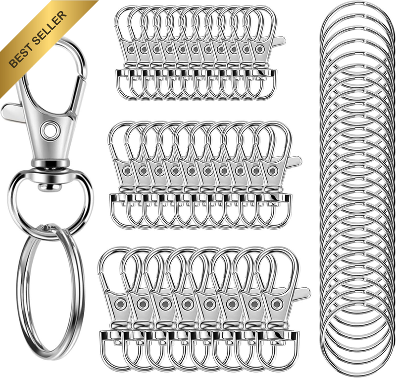 70PCS Swivel Snap Hooks with 70PCS 25MM Key Rings Premium Metal Swivel Lobster C