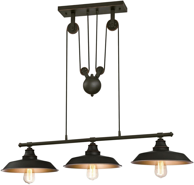 Hill Three-light Indoor Island Pulley Pendant, Finish
