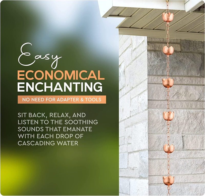 6.5Ft Long for Universal Fit Copper Rain Chain Decorative Chimes & Cups Gutter