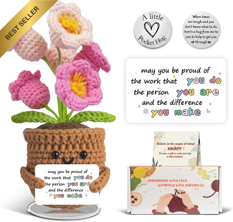 Pocket Hug Positive Crochet Flowers - Lucky Emotional Support Gift, Hand Lily of