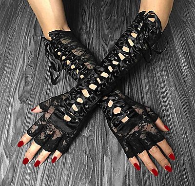 Women's Long Sexy Biker Steampunk Gothic Lace Corset Arm