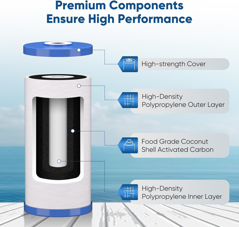 5 Micron 10" x 4.5" FXHTC Whole House Big Blue Sediment and Carbon Water Filter