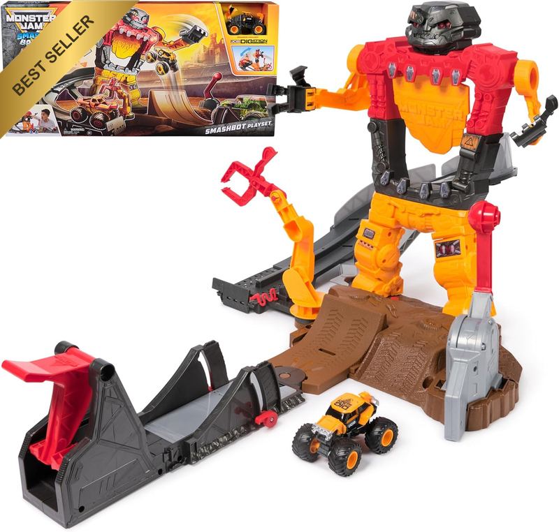 Smash & Bash Smashbot Playset with Launcher, Exclusive 1:64 Scale Monster Truck,