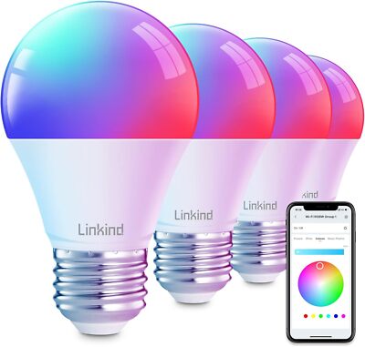 Smart Light Bulbs LED RGBW Color Changing Dimmable Alexa 60W,800 Lumen LINKIND