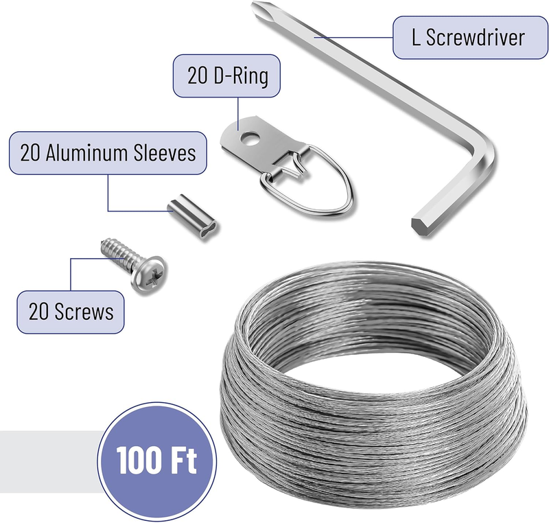 Picture Hanging Wire Kit, 100 Ft, D Rings, Heavy Duty for Frame & Art Hanging